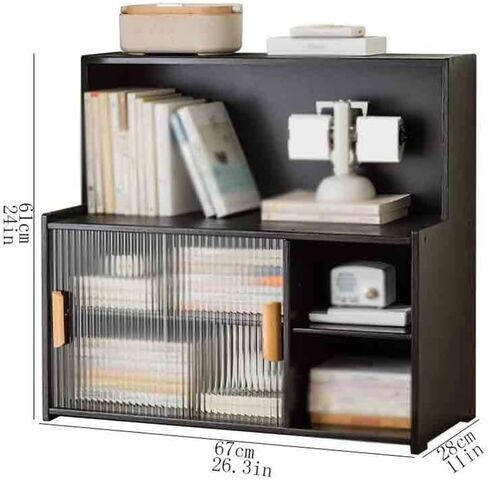 Bookshelf Black Desktop Bamboo Bookcase, with Plastic Sliding Door Storage Rack, for Home Office Study Multi Purpose Organizer Shelf for Living Room Home Office in Saudi Arabia