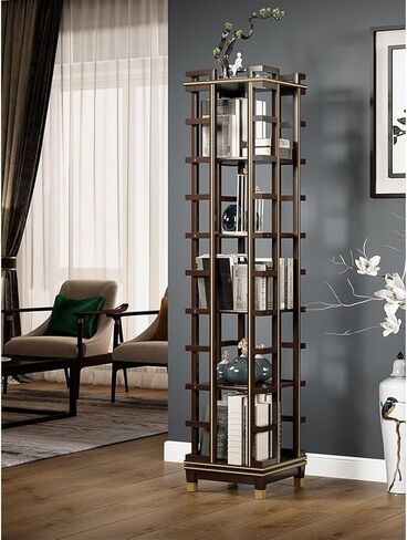 Bookshelf 360 Degree Rotating Bookshelf, Solid Wood Bookcase, Space Saving Floor Shelf for Living Room Home Office in Saudi Arabia