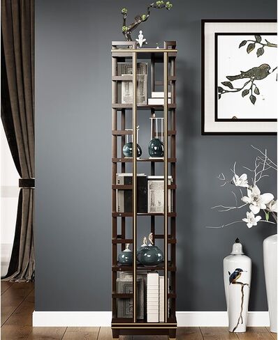 Bookshelf 360 Degree Rotating Bookshelf, Solid Wood Bookcase, Space Saving Floor Shelf for Living Room Home Office in Saudi Arabia
