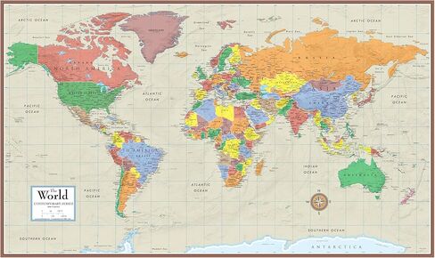 48x78 Huge World Contemporary Elite Wall Map Laminated in Saudi Arabia