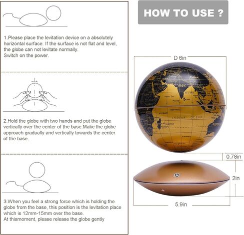 Floating Globe Lamp,6" World Geographic Globes Gold Magnetic Floating Levitating Globe Home Office Desk Decor Creative Birthday Gifts in Saudi Arabia
