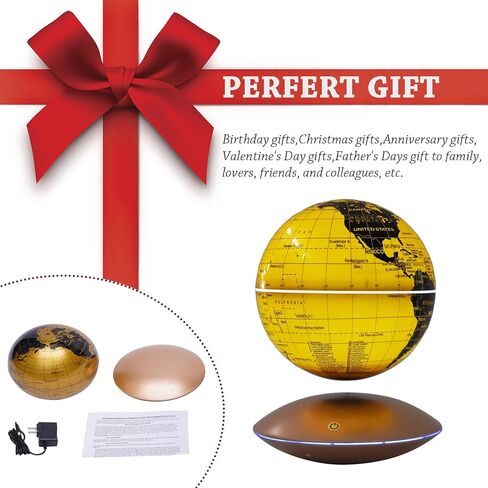 Floating Globe Lamp,6" World Geographic Globes Gold Magnetic Floating Levitating Globe Home Office Desk Decor Creative Birthday Gifts in Saudi Arabia