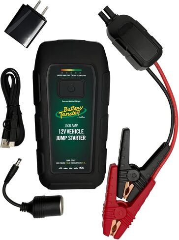 بطارية Tender Jump N Start 1500 AMP Jump Starter، بنك طاقة 12000 مللي أمبير في الساعة + حزام طرفي حلقي لبدء القفز 12 فولت - دراجة نارية، ATV، UTV، قارب، رياضات الطاقة in Kuwait