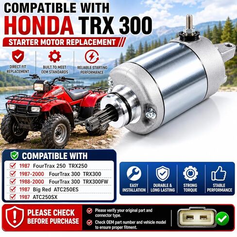 Starter Motor Compatible with Honda 1987-2000 FourTrax 300 TRX300 1987 Big Red ATC250ES 1987 ATC250SX 10-Tooth 31200-HA0-773 in Kuwait