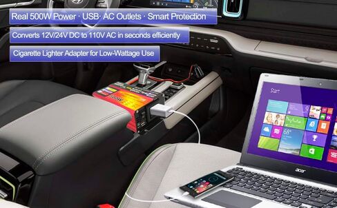500W Car Power Inverter 12V/24V DC to 110V AC Converter with 1 AC Outlets & USB Port - Heavy-Duty Aluminum Alloy Compact Size for laptop RV Truck Camping- Overheat/Overload/Short Circuit Protection in Saudi Arabia