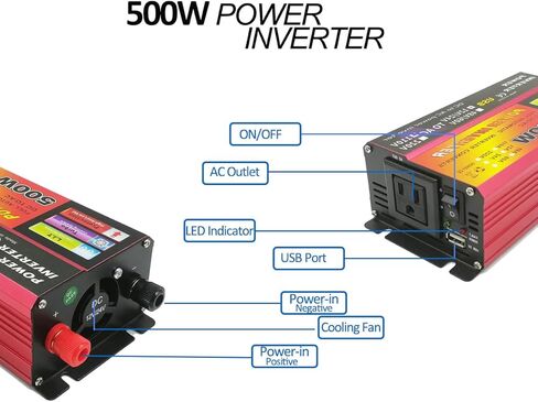 500W Car Power Inverter 12V/24V DC to 110V AC Converter with 1 AC Outlets & USB Port - Heavy-Duty Aluminum Alloy Compact Size for laptop RV Truck Camping- Overheat/Overload/Short Circuit Protection in Saudi Arabia