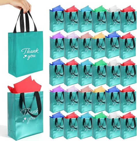 60 Pcs Reusable Gift Bags with Handles Set (10 x 8 x 4 Inch), Include 30 Thank You Bag & Tissue Paper, Medium Colorful Gift Bag Bulk for Birthday, Baby Shower, Bridal Shower, Wedding, Party & Events in Saudi Arabia