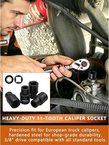 4PCS 3/8" Drive 11-Point Truck Brake Caliper Socket Kit for Volvo Peterbilt DAF Foden MAN Mercedes Scania BOVA BPW SAF Trailers & European Trucks, Socket for Knorr-Bremse SK SN SB Calipers in Saudi Arabia