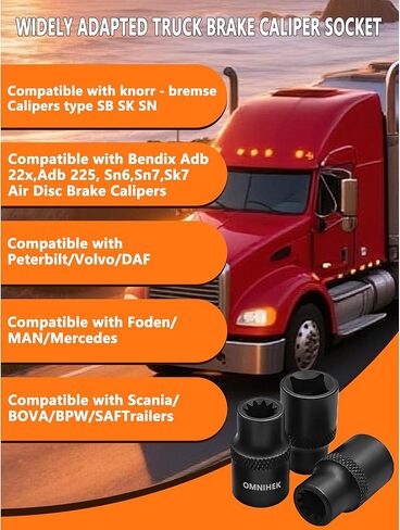 4PCS 3/8" Drive 11-Point Truck Brake Caliper Socket Kit for Volvo Peterbilt DAF Foden MAN Mercedes Scania BOVA BPW SAF Trailers & European Trucks, Socket for Knorr-Bremse SK SN SB Calipers in Saudi Arabia