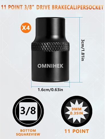 4PCS 3/8" Drive 11-Point Truck Brake Caliper Socket Kit for Volvo Peterbilt DAF Foden MAN Mercedes Scania BOVA BPW SAF Trailers & European Trucks, Socket for Knorr-Bremse SK SN SB Calipers in Saudi Arabia