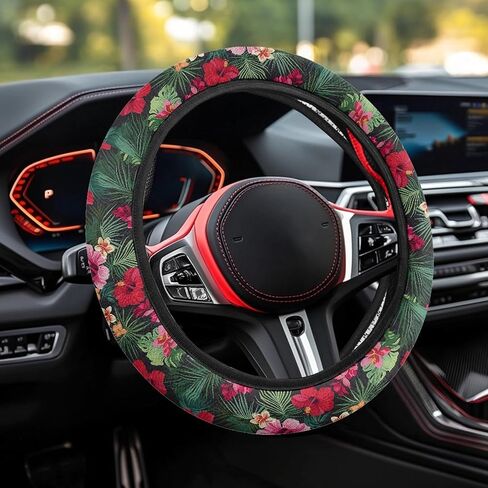 Bee Floral Print Anti-Slip Steering Wheel Cover,Universal 15 Inch for Women Girls,Fit Vehicles,Sedans,SUVs in Saudi Arabia