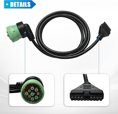 J1939 9 Pin Green to 10 Pin Adapter Cable for PT30 ELD Devices - Heavy Duty Truck Diagnostic Connector for Freightliner Kenworth Peterbilt Westernstar Volvo, SAE J1939 Type 2 ELD Cable in Saudi Arabia