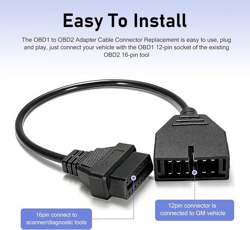 1 قطعة موصل الماسح الضوئي obd1، كابل محول obd1 إلى obd2 gm، أداة تمديد تشخيصية من 12 إلى 16 سنًا، متوافقة مع مركبات جنرال موتورز (أسود) in Kuwait