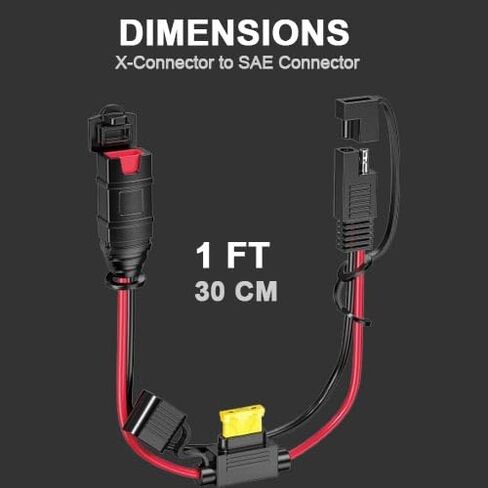 1FT SAE Cable for NO-CO Genius Chargers - Heavy Duty 14AWG Adapter with 20A Fuse & Waterproof Plugs, Quick-Connect Charging Solution for Motorcycle, ATV, UTV & Car (SAE to Battery Terminal) in Kuwait