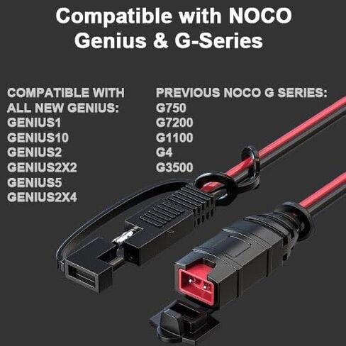 1FT SAE Cable for NO-CO Genius Chargers - Heavy Duty 14AWG Adapter with 20A Fuse & Waterproof Plugs, Quick-Connect Charging Solution for Motorcycle, ATV, UTV & Car (SAE to Battery Terminal) in Kuwait