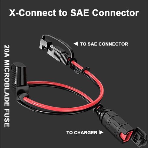 1FT SAE Cable for NO-CO Genius Chargers - Heavy Duty 14AWG Adapter with 20A Fuse & Waterproof Plugs, Quick-Connect Charging Solution for Motorcycle, ATV, UTV & Car (SAE to Battery Terminal) in Kuwait