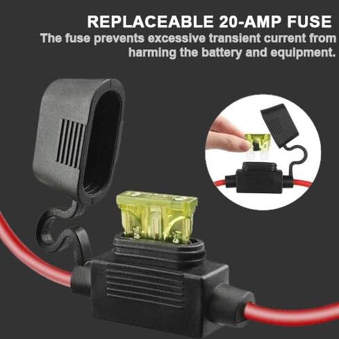 1FT SAE Cable for NO-CO Genius Chargers - Heavy Duty 14AWG Adapter with 20A Fuse & Waterproof Plugs, Quick-Connect Charging Solution for Motorcycle, ATV, UTV & Car (SAE to Battery Terminal) in Kuwait