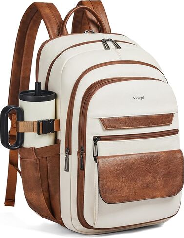Vegan Leather Backpack, TSA Travel Backpack for Men and Women, Fits 17.0 Inch Notebook with Luggage Strap and USB Port, Brown in Saudi Arabia