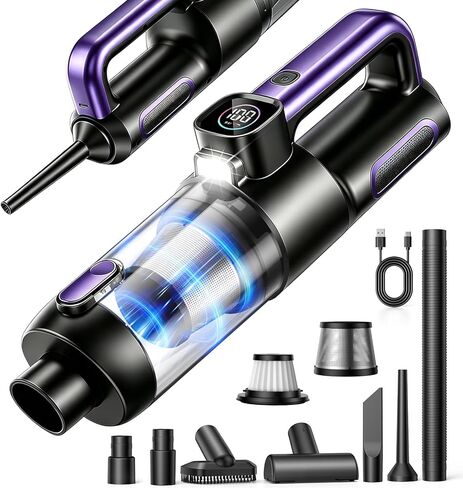 Car Vacuum Portable Cordless, 4-in-1 18000Pa Handheld Vacuum Cordless with LED Light, 120W Brushless Motor, 6000mAh Rechargeable Hand Mini Vacuum with Multi-Nozzles for Car, Home, Office & Pet Hair in Saudi Arabia