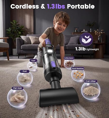 Car Vacuum Portable Cordless, 4-in-1 18000Pa Handheld Vacuum Cordless with LED Light, 120W Brushless Motor, 6000mAh Rechargeable Hand Mini Vacuum with Multi-Nozzles for Car, Home, Office & Pet Hair in Saudi Arabia