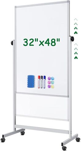 Rolling Whiteboard on Wheels, 32x48 Inches Double-Sided Magnetic Dry Erase Board with Stand, Height Adjustable Mobile White Board Easel for Classroom Home Office in Saudi Arabia