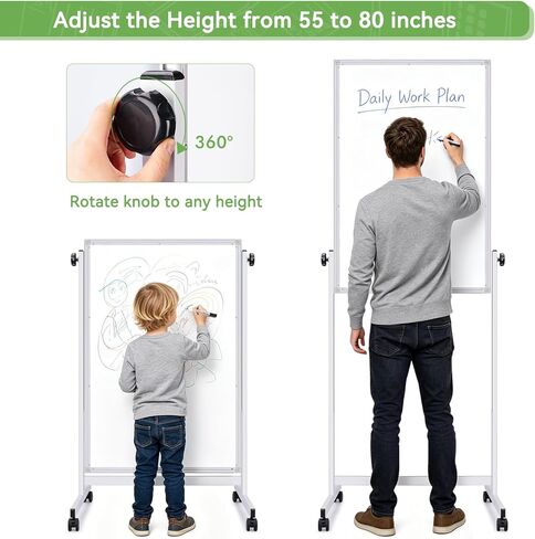 Rolling Whiteboard on Wheels, 32x48 Inches Double-Sided Magnetic Dry Erase Board with Stand, Height Adjustable Mobile White Board Easel for Classroom Home Office in Saudi Arabia