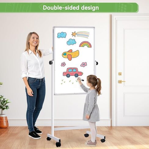 Rolling Whiteboard on Wheels, 32x48 Inches Double-Sided Magnetic Dry Erase Board with Stand, Height Adjustable Mobile White Board Easel for Classroom Home Office in Saudi Arabia