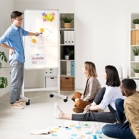 Rolling Whiteboard on Wheels, 32x48 Inches Double-Sided Magnetic Dry Erase Board with Stand, Height Adjustable Mobile White Board Easel for Classroom Home Office in Saudi Arabia