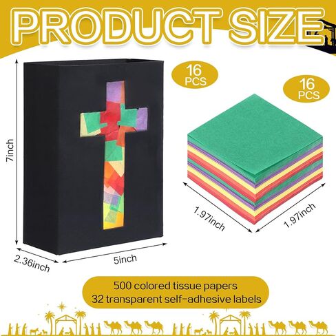 مجموعة Resurhang 16 مجموعة 2026 VBS Cross Lantern Craft Kit DIY موضوع الإضاءة فوانيس ورقية من الزجاج الملون الصناعي مع أضواء شموع LED لعيد الفصح الديني اصنع مجموعة الحرف اليدوية الخاصة بك لعطلة الكنيسة in Kuwait