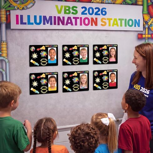 Unittype 24 Sets Vbs 2026 Magnetic Foam Picture Frames Illumination Theme DIY Photo Frames Jesus Lights Christian Crafts Kit for Bible Sunday Activities, 6 3/4" x 5" with a 2" x 3 3/4" Photo Space in Saudi Arabia