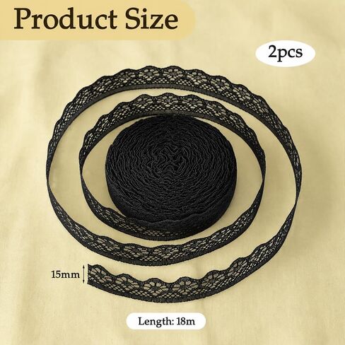 40 Yards Lace Ribbon, 0.6 Inch Black Lace Trim for Sewing, Flower Lace Trim Ribbon Roll for Sewing Gift Wrapping DIY Crafts Wedding Decoration Flower Bouquet in Kuwait