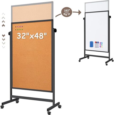 Rolling Whiteboard on Wheels, 32x48 Inches Double-Sided Magnetic Dry Erase Board with Stand, Height Adjustable Mobile White Board Easel for Classroom Home Office in Saudi Arabia