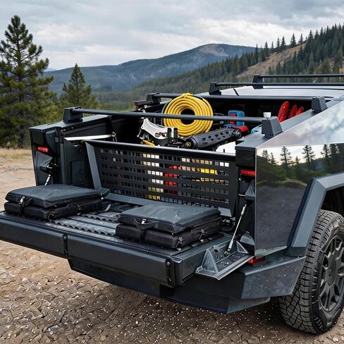 مقسم سرير الشاحنة متوافق مع Tesla Cybertruck 2023-2025، مقسم البضائع من الألومنيوم المعياري مع لوحات MOLLE، منظم سرير الشاحنة بدون حفر قابل للتعديل in Kuwait