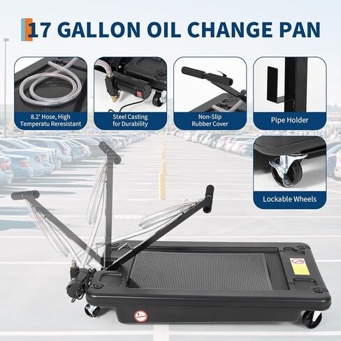 Oil Drain Pan 17 Gallon Oil Drain Tank,64L Low Profile Oil Drain Pan with Electric Pump,Oil Catch Pans for Changing Oil,Foldable Hand, with Hose, Swivel Casters for Car, SUV, Trucks Oil Draining Black in Saudi Arabia