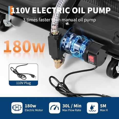Oil Drain Pan 17 Gallon Oil Drain Tank,64L Low Profile Oil Drain Pan with Electric Pump,Oil Catch Pans for Changing Oil,Foldable Hand, with Hose, Swivel Casters for Car, SUV, Trucks Oil Draining Black in Saudi Arabia
