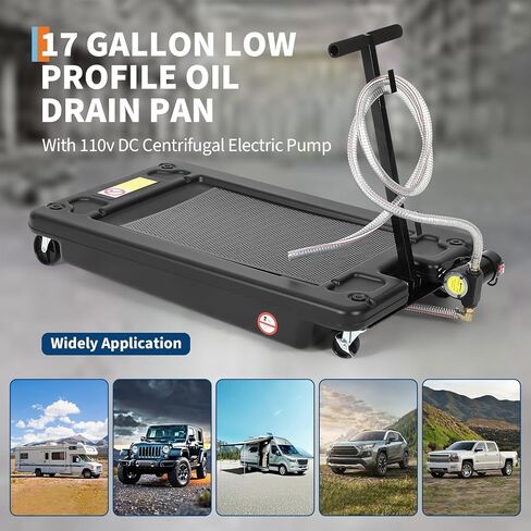 Oil Drain Pan 17 Gallon Oil Drain Tank,64L Low Profile Oil Drain Pan with Electric Pump,Oil Catch Pans for Changing Oil,Foldable Hand, with Hose, Swivel Casters for Car, SUV, Trucks Oil Draining Black in Saudi Arabia