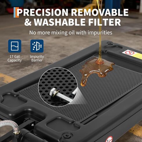 Oil Drain Pan 17 Gallon Oil Drain Tank,64L Low Profile Oil Drain Pan with Electric Pump,Oil Catch Pans for Changing Oil,Foldable Hand, with Hose, Swivel Casters for Car, SUV, Trucks Oil Draining Black in Saudi Arabia