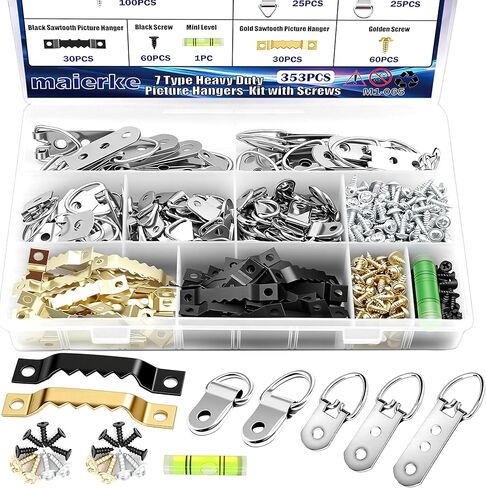 103PCS Picture Hanger Kit (10-100lbs) with Screws,Picture Frame Hooks Heavy Duty Picture Framing Supplies Kit for Picture Hanging —6 Models in Kuwait