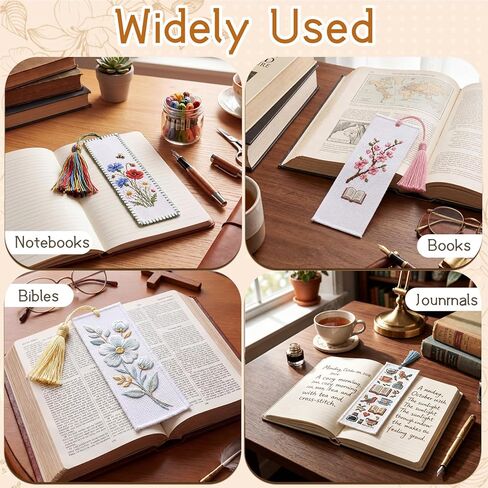Fuyoooo 30 Sets Cross Stitch Bookmark Kit for Beginner with Blank Cross Stitch Bookmarks Thread Needles Tassels 14 Count Cotton Fabric Book Marker Kit for DIY Craft Starter Adults Book Lovers in Kuwait