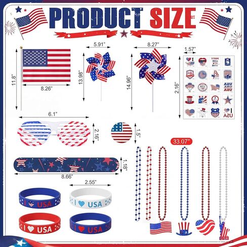 4th of July Party Favors, 188Pcs Bulk Patriotic Party Favors Supplies Set, Independence Day Decorations for Kids & Adult Celebrations, Party, Classroom Prizes & American Themed Decorations in Saudi Arabia