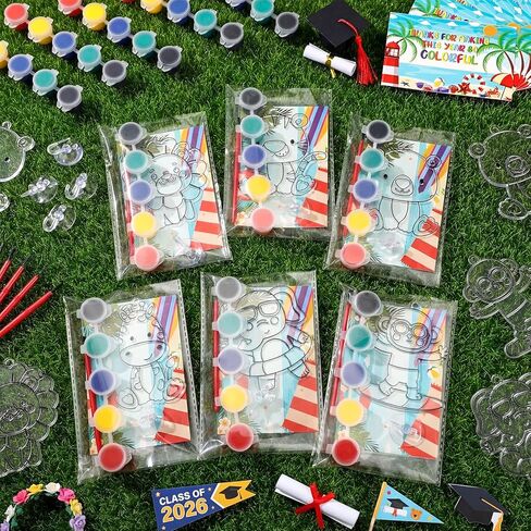 Kathfly 24 مجموعة / 146 قطعة من هدايا نهاية العام من المعلم مجموعة أدوات Suncatchers Craft Kit لإنشاء فن طلاء النوافذ الخاص بك، مجموعة أدوات فنية خاصة بحيوانات SunCatchers لتبادل حفلات التخرج المدرسية in Kuwait