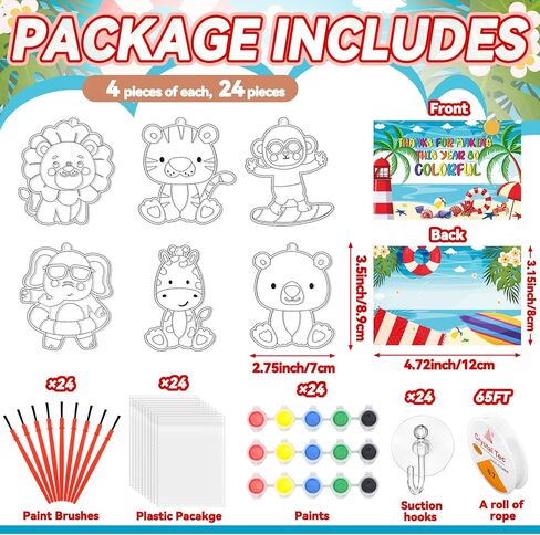Kathfly 24 مجموعة / 146 قطعة من هدايا نهاية العام من المعلم مجموعة أدوات Suncatchers Craft Kit لإنشاء فن طلاء النوافذ الخاص بك، مجموعة أدوات فنية خاصة بحيوانات SunCatchers لتبادل حفلات التخرج المدرسية in Kuwait