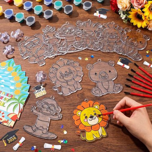 Kathfly 24 مجموعة / 146 قطعة من هدايا نهاية العام من المعلم مجموعة أدوات Suncatchers Craft Kit لإنشاء فن طلاء النوافذ الخاص بك، مجموعة أدوات فنية خاصة بحيوانات SunCatchers لتبادل حفلات التخرج المدرسية in Kuwait