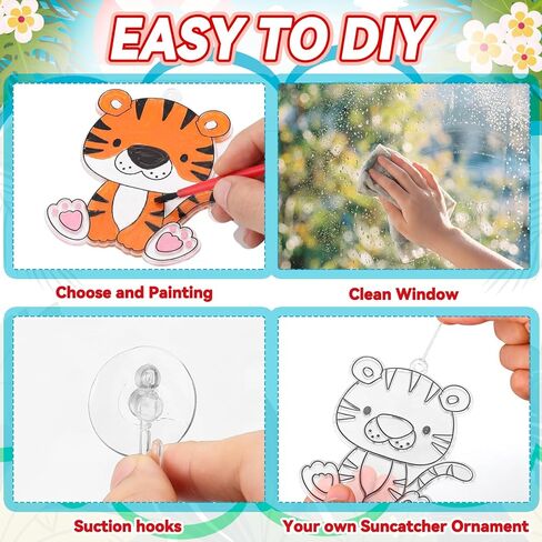 Kathfly 24 مجموعة / 146 قطعة من هدايا نهاية العام من المعلم مجموعة أدوات Suncatchers Craft Kit لإنشاء فن طلاء النوافذ الخاص بك، مجموعة أدوات فنية خاصة بحيوانات SunCatchers لتبادل حفلات التخرج المدرسية in Kuwait