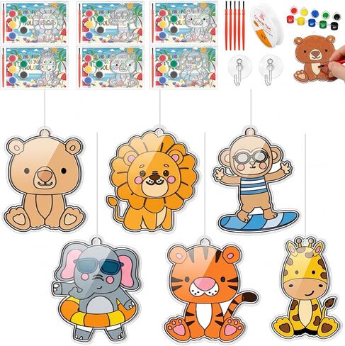 Kathfly 24 مجموعة / 146 قطعة من هدايا نهاية العام من المعلم مجموعة أدوات Suncatchers Craft Kit لإنشاء فن طلاء النوافذ الخاص بك، مجموعة أدوات فنية خاصة بحيوانات SunCatchers لتبادل حفلات التخرج المدرسية in Kuwait