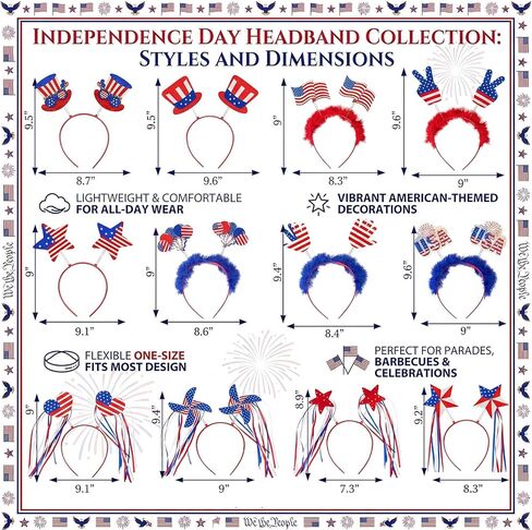 48PCS 4th of July Party Favors, Bulk Patriotic Headbands and Beaded Necklaces Set, Independence Day Supplies for Parade, Celebration Decor, Red White & Blue Party Accessories USA Celebration Decor in Saudi Arabia