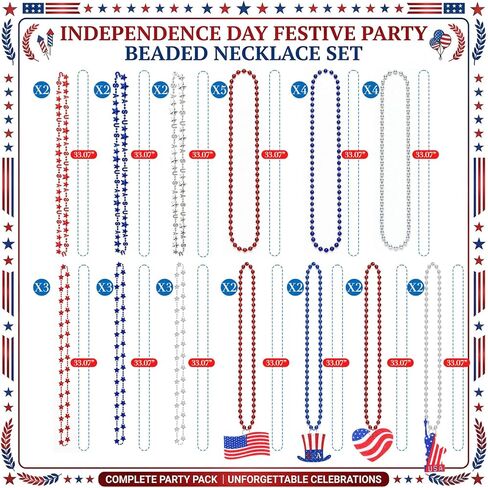 48PCS 4th of July Party Favors, Bulk Patriotic Headbands and Beaded Necklaces Set, Independence Day Supplies for Parade, Celebration Decor, Red White & Blue Party Accessories USA Celebration Decor in Saudi Arabia