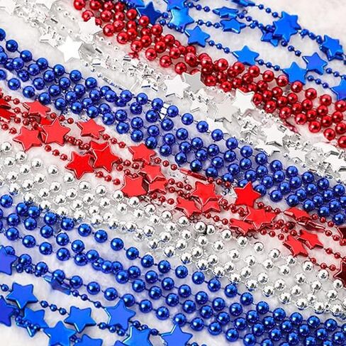 48PCS 4th of July Party Favors, Bulk Patriotic Headbands and Beaded Necklaces Set, Independence Day Supplies for Parade, Celebration Decor, Red White & Blue Party Accessories USA Celebration Decor in Saudi Arabia