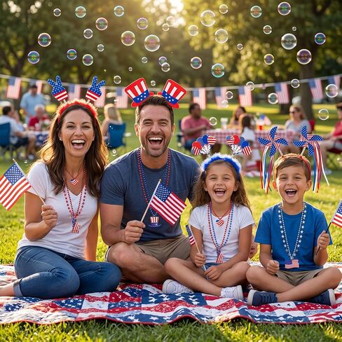 48PCS 4th of July Party Favors, Bulk Patriotic Headbands and Beaded Necklaces Set, Independence Day Supplies for Parade, Celebration Decor, Red White & Blue Party Accessories USA Celebration Decor in Saudi Arabia