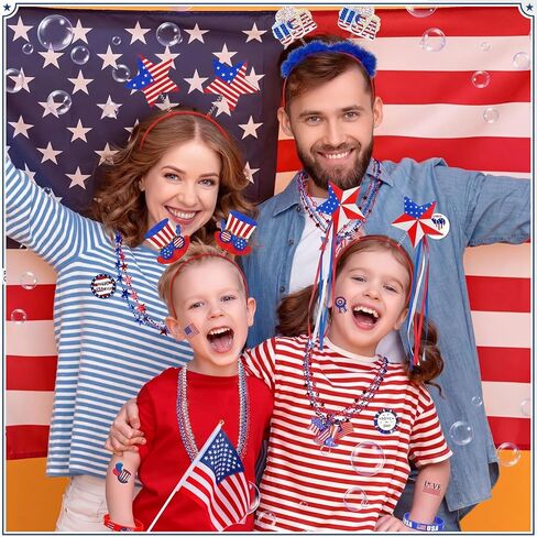 48PCS 4th of July Party Favors, Bulk Patriotic Headbands and Beaded Necklaces Set, Independence Day Supplies for Parade, Celebration Decor, Red White & Blue Party Accessories USA Celebration Decor in Saudi Arabia